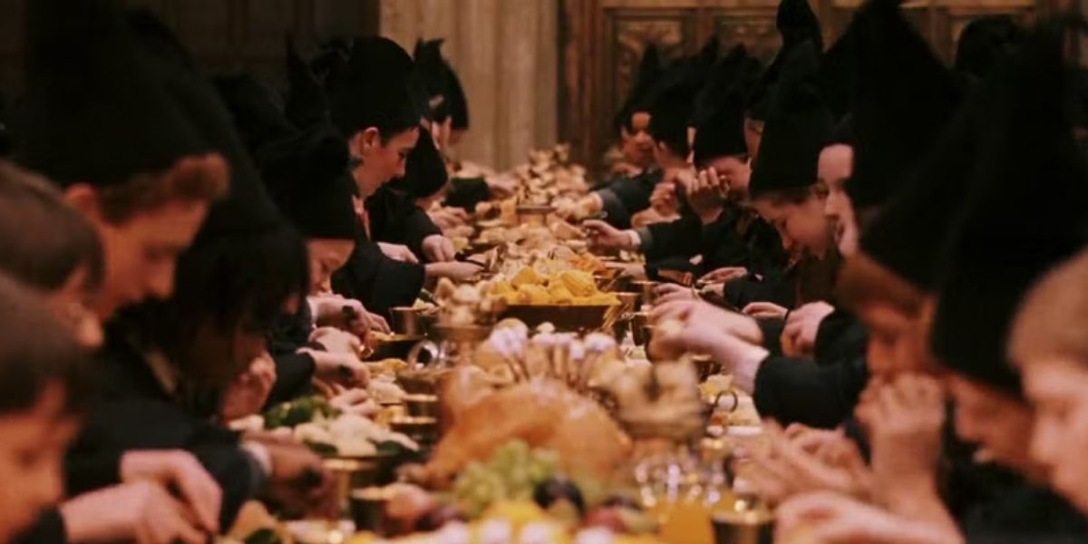 In the first film, real food was used for the Great Hall feasts.